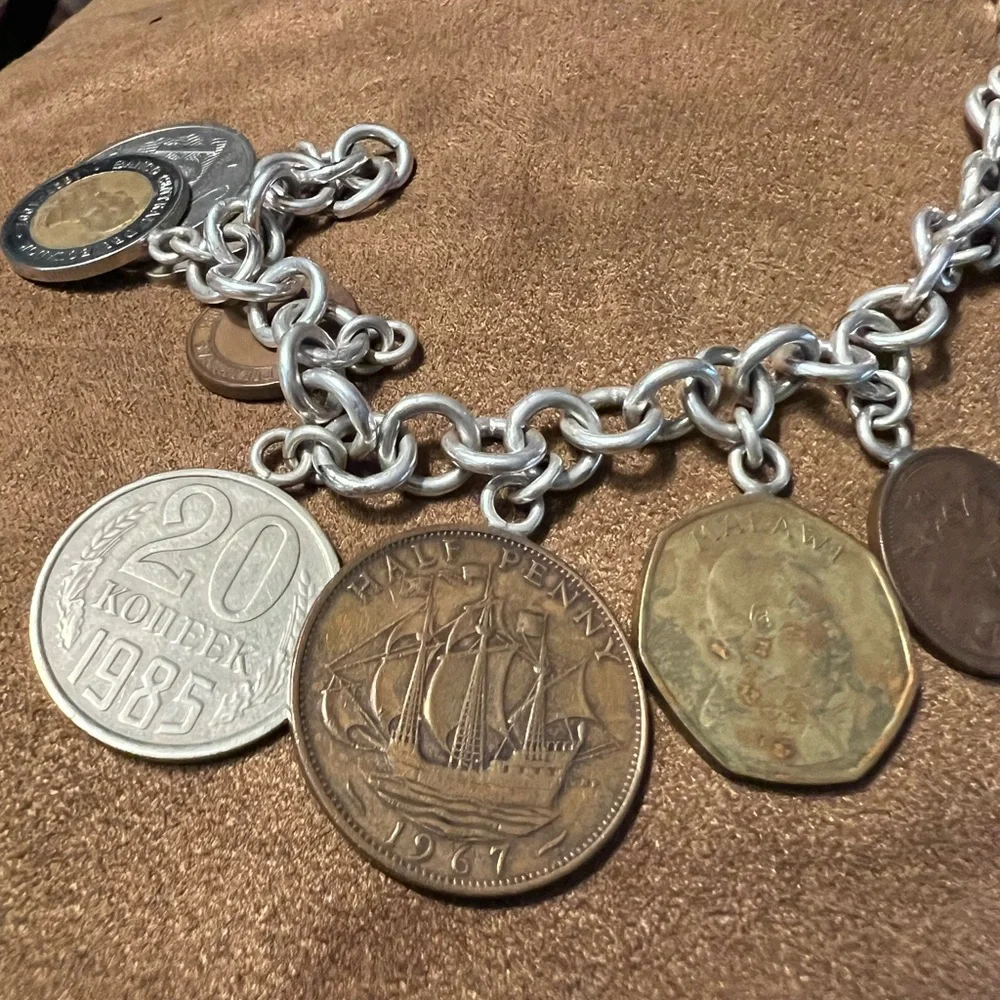 Vintage Coin Charm Bracelet - Sterling Silver Tone Women’s Jewelry
